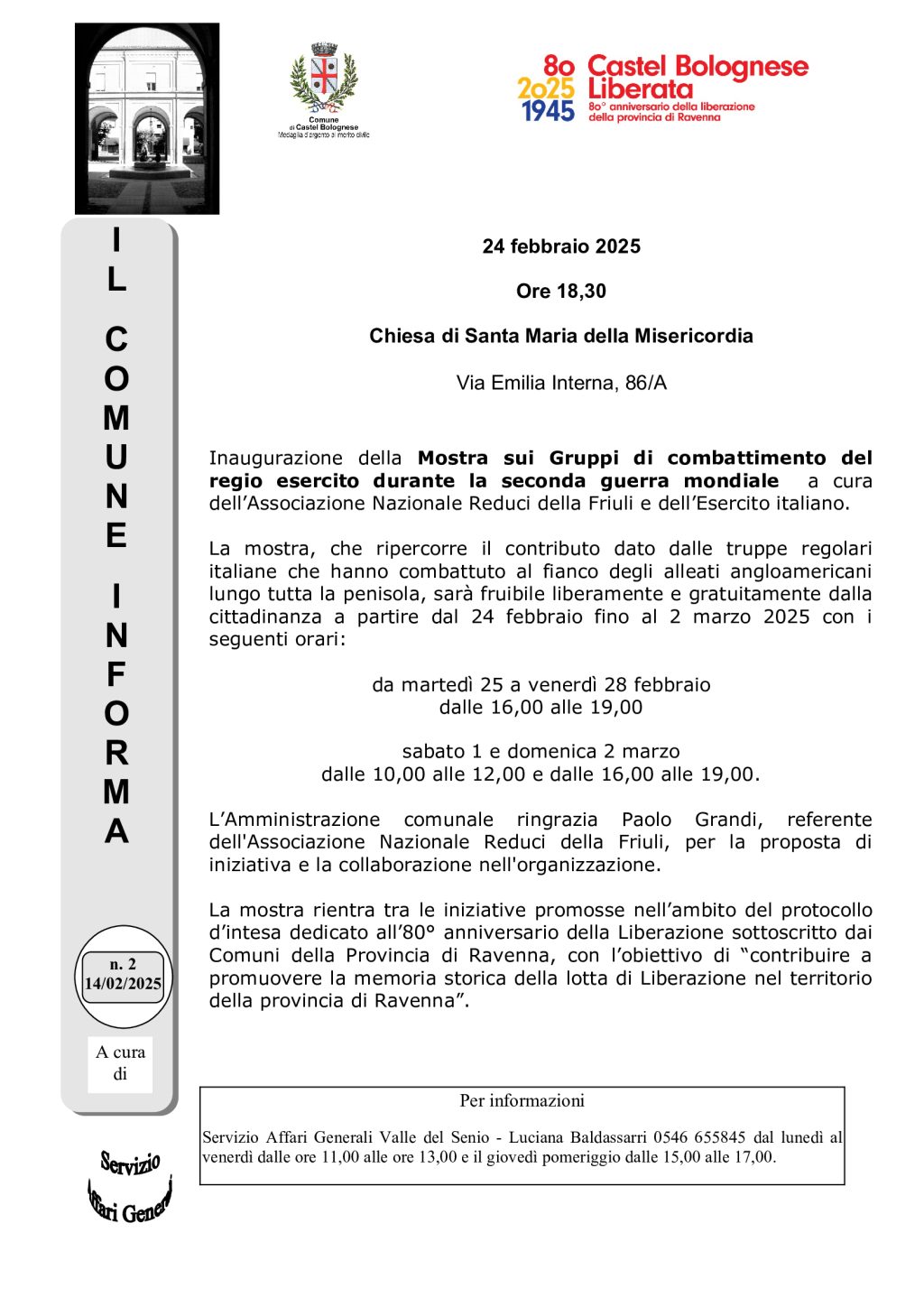 CASTEL BOLOGNESE: MOSTRA SUI GRUPPI DI COMBATTIMENTO